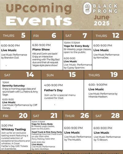 Dont miss an exciting month of events at Black Prong and @Black Prong Bar & Grill